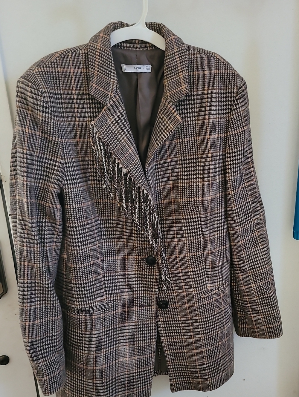 Mango Fringed Wool Plaid Blazer - Picture 7 of 9